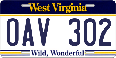 WV license plate OAV302