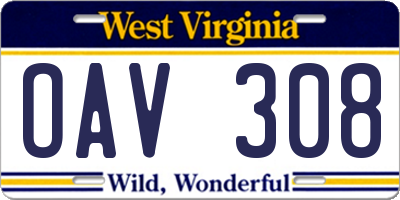 WV license plate OAV308