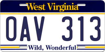 WV license plate OAV313