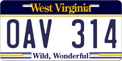 WV license plate OAV314