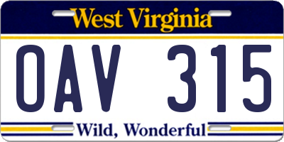 WV license plate OAV315