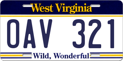 WV license plate OAV321