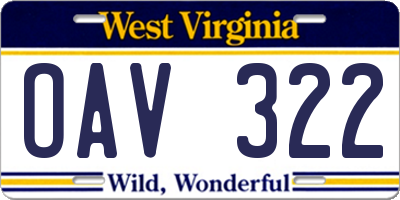 WV license plate OAV322