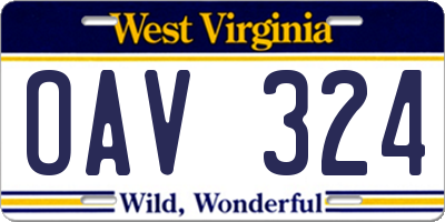 WV license plate OAV324