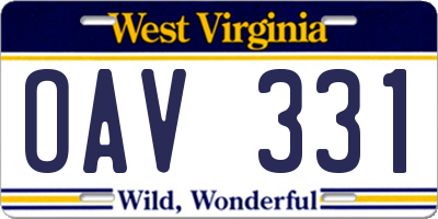 WV license plate OAV331