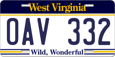 WV license plate OAV332