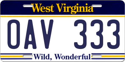 WV license plate OAV333