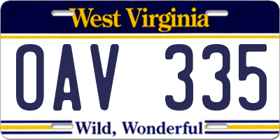 WV license plate OAV335