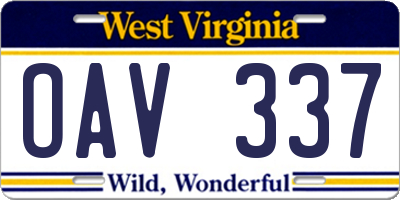 WV license plate OAV337