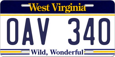 WV license plate OAV340
