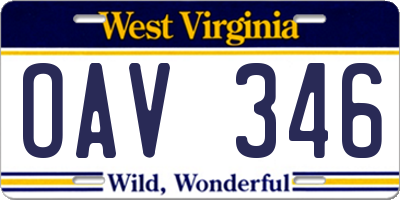 WV license plate OAV346