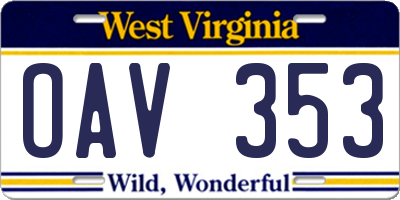 WV license plate OAV353