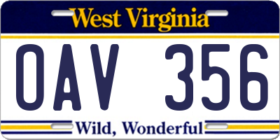 WV license plate OAV356