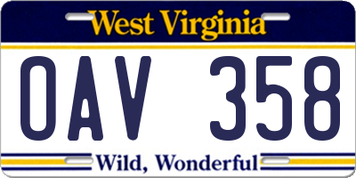 WV license plate OAV358