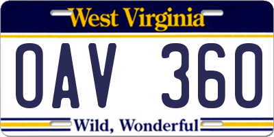 WV license plate OAV360