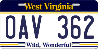 WV license plate OAV362