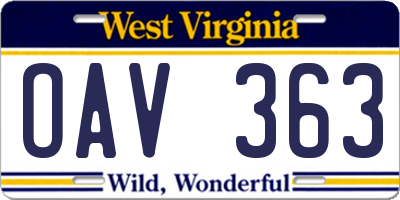 WV license plate OAV363