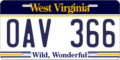 WV license plate OAV366