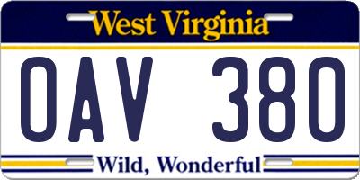 WV license plate OAV380