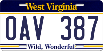 WV license plate OAV387