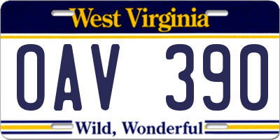 WV license plate OAV390