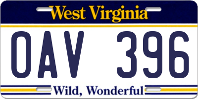 WV license plate OAV396