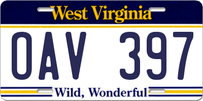 WV license plate OAV397