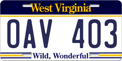 WV license plate OAV403