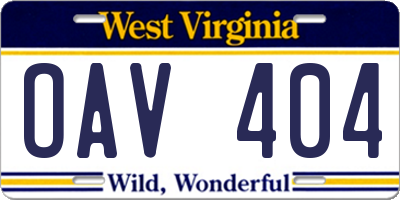 WV license plate OAV404