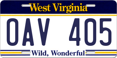 WV license plate OAV405