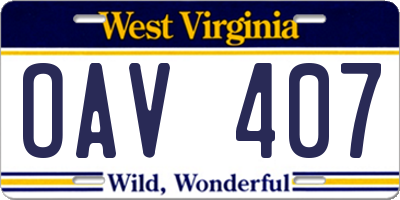 WV license plate OAV407