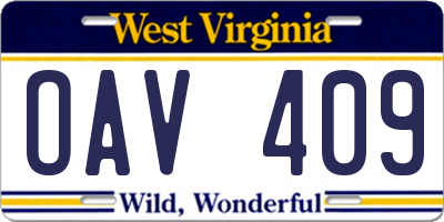 WV license plate OAV409