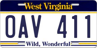 WV license plate OAV411