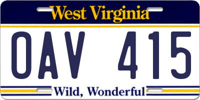 WV license plate OAV415