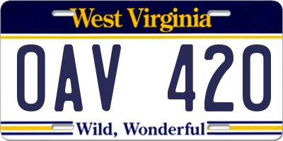WV license plate OAV420