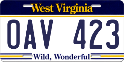 WV license plate OAV423