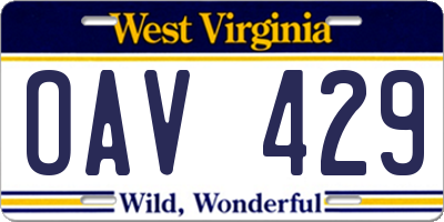 WV license plate OAV429