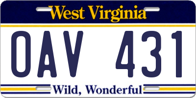 WV license plate OAV431