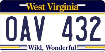 WV license plate OAV432