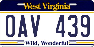 WV license plate OAV439