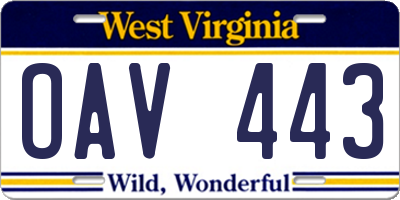 WV license plate OAV443