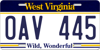 WV license plate OAV445