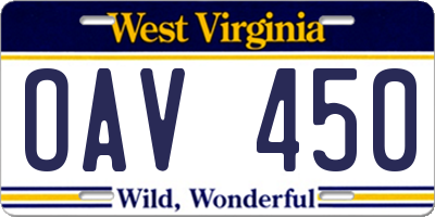 WV license plate OAV450