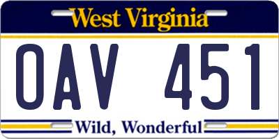 WV license plate OAV451
