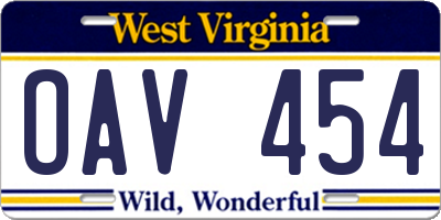 WV license plate OAV454