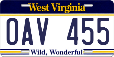 WV license plate OAV455
