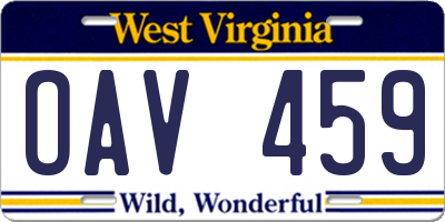 WV license plate OAV459