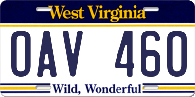 WV license plate OAV460