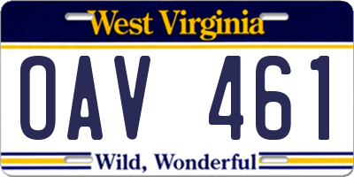 WV license plate OAV461