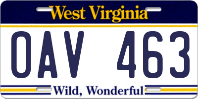 WV license plate OAV463